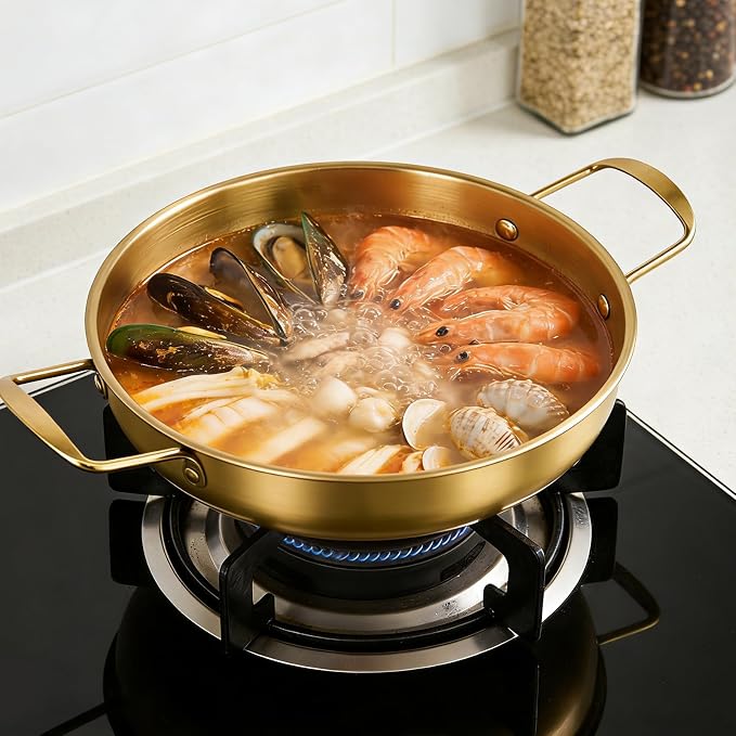 JOIKIT 4 Pack Korean Ramen Pot with Handles, Stainless Steel Ramen Cooking Pan, Golden Soup Pot for Noodles, Pasta, Home and Outdoor Use, Dishwasher Safe (7.2in,9.1in, 9.9in, 10.7in)