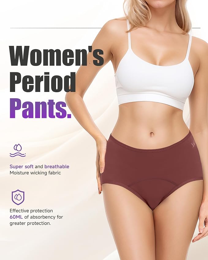 TANSTC Period Underwear for Women Heavy Flow | Leakproof Menstrual Panties Postpartum, Cotton Soft Breathable Briefs 3 Pack