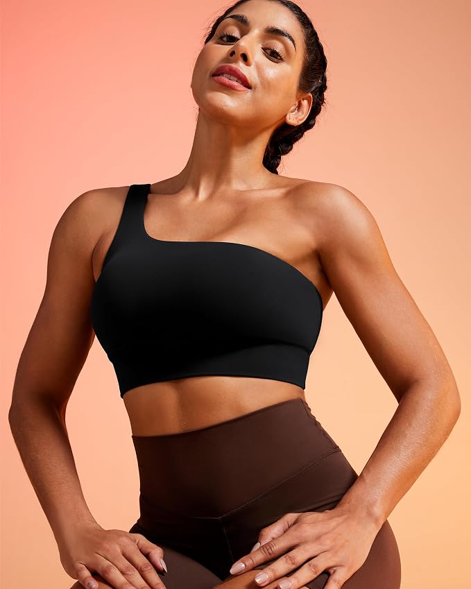 Queenie Ke Womens One Shoulder Sports Bra Left Side Strap Yoga Bras Gym Training Workout Crop Tops