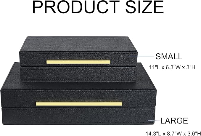 Black Shagreen box Set of 2 Faux Leather Decorative Boxes,Large Nesting Storage Decorative Boxes with Lids for Modern Home Decor Stacking Jewelry Box Organizer
