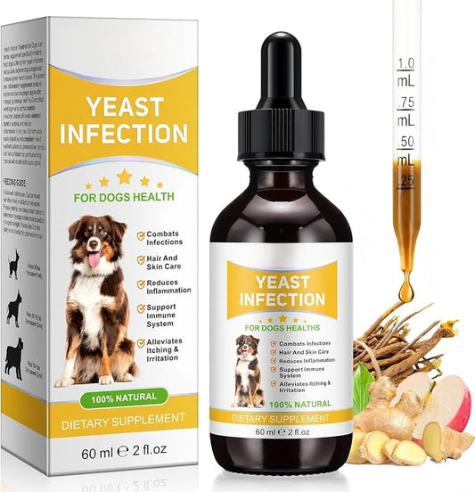 Yeast Infection Treatment for Dogs - Natural Dog Ear Infection Drops for Itch & Allergy Relief, Soothes Skin Inflammation, Dog Yeast Infection Treatment for All Breeds & Sizes, 2 fl oz