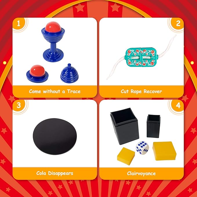 Heyzeibo Magic Kit for Kids - Magic Tricks Games Toy for Girls & Boys, Magician Pretend Play Dress Up Set with Magic Props & More Magic Tricks, Instruction Manual, for Beginners Toddlers