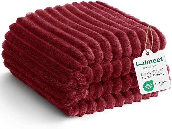HIMEET Red Oversized Throw Blanket, 300GSM Ribbed Fleece, 50 x 70 Inches | Ultra Soft Flannel, All-Season Lightweight Warmth, Extra Coverage for Couch Lounging, Home Room Decor, Machine Washable