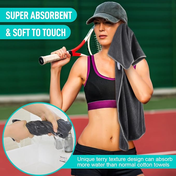 SINLAND Microfiber Gym Towels Super Absorbent Compact Travel Workout Towel Quick Dry Camping Sweat Towel for Sports Beach Swimming Backpacking Hiking and Yoga Men Women 16 Inch X 32 Inch