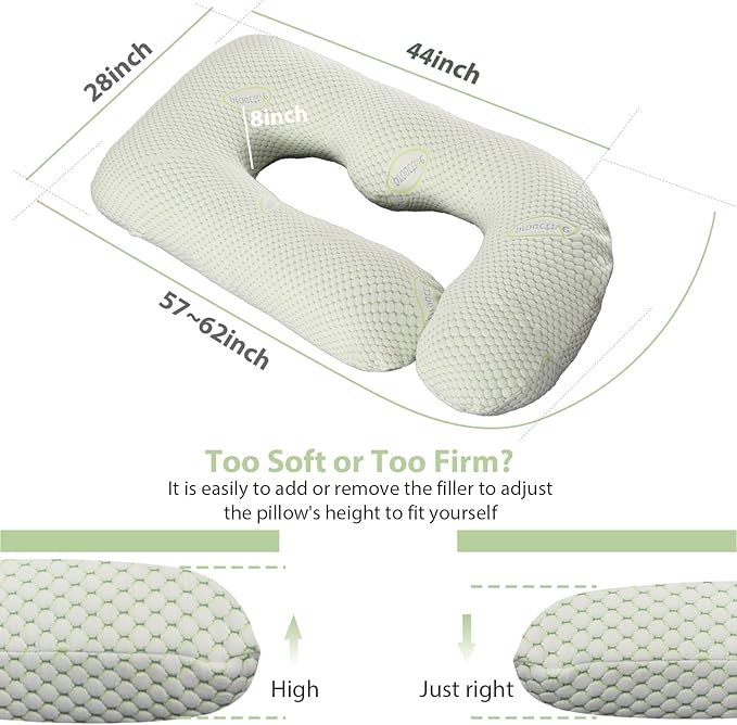 BATTOP Pregnancy Pillows for Sleeping- Full Body Maternity Pillow with Cooling Breathable Cover, U-Shaped Pregnancy Pillow for Side Sleepers - Support for Back,Hips,Legs,Belly (Mint Green)