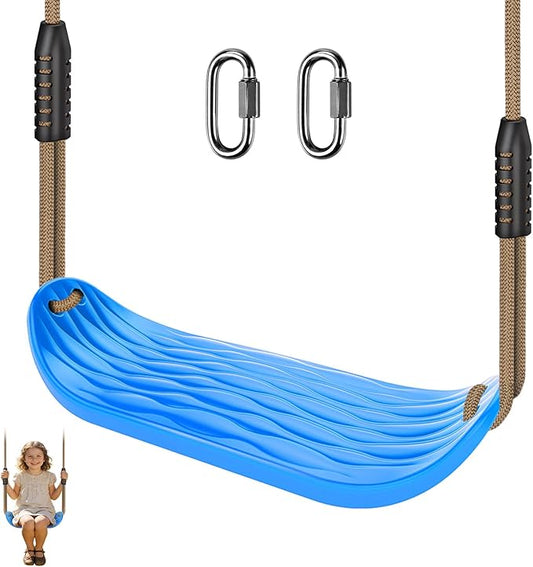 SELEWARE Plastic Swing Seat, Non-Slip Tree Swing for Kids & Adults, Heavy Duty Playground Swing Set Accessories with Adjustable Ropes, Comfortable U-Shape Swing for Indoor/Outdoor Backyard, Blue