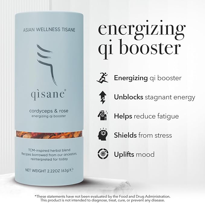 qìsane Cordyceps Tea Bags with Dried Rose Buds - Adaptogenic Cordyceps Mushroom Flowers, Dried Roses, Astragalus Root & Codonopsis Root - Caffeine Free Tea Helps Balance Body - 10 sachets (~30 cups)
