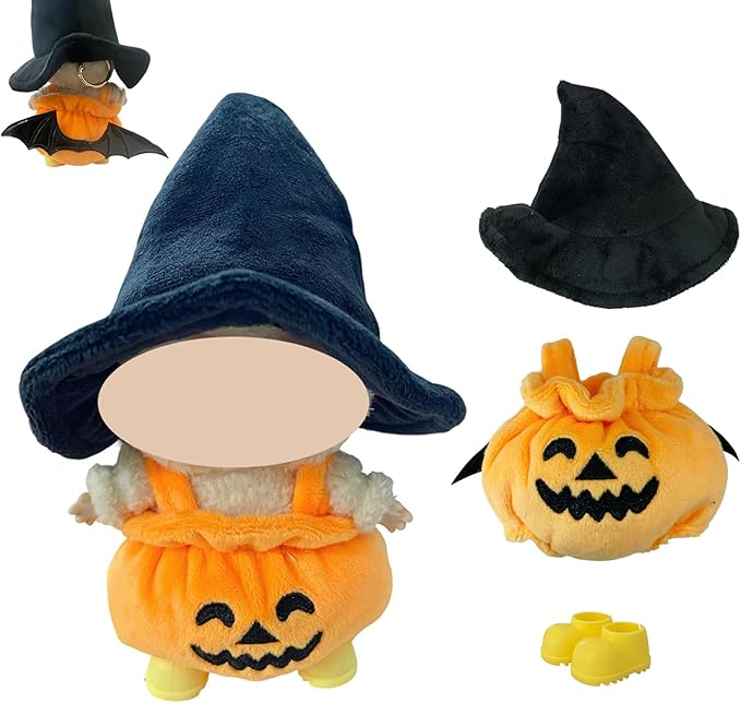 5 Sets Halloween Clothes for 17cm Doll, Pumpkin, Witch, Black Cat & Bunny Costumes, 6.7-Inch Doll Accessories, Halloween Outfits Costume include Colorful Shoes and Glasses, Gift Idea (No Dolls)