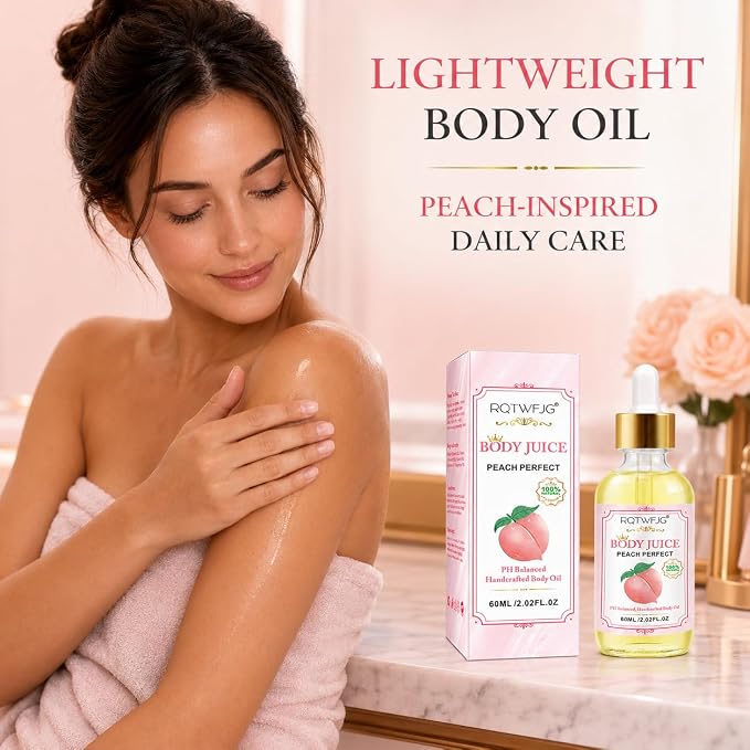 Peach Body Oil, 2.02 Fl Oz, Lightweight Body Moisturizer Oil with Dropper, Peach Scented Skin Care Oil for Dry-Feeling Skin, Massage and Daily Body Care (2.02 Fl Oz (Pack of 2))