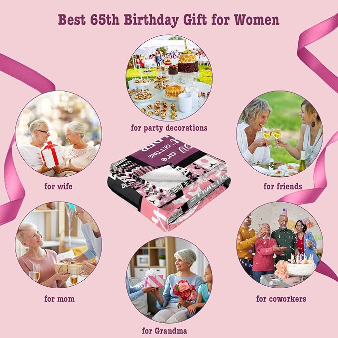 Ivivis 65th Birthday Gifts for Women Throw Blanket 60”x50”, Happy 65th Birthday Decorations for Women, 1961 Bday Gift for 65 Year Old Woman Mom Grandma Friend