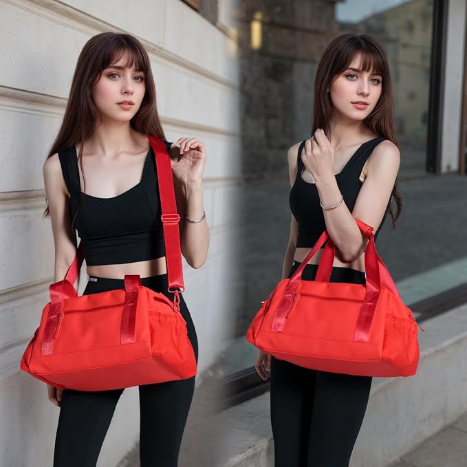 Bucosd Small Gym Bag for Women, Mini Crossbody Gym Duffle Bag with Wet Compartment, Carry on Gym Tote Bag for Workout Dance Sport Travel (Medium-Red)