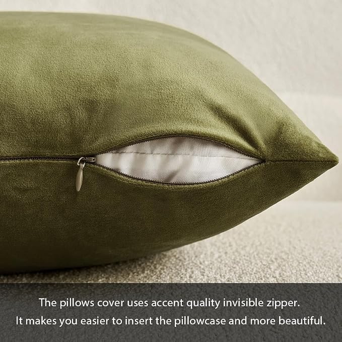 MIULEEVelvet Soft Euro Throw Pillow Covers 24x24 Inch Light Olive Green | Pack of 2 Solid Decorative Euro Sham, Modern Luxury Home Decor, for King Bed Sofa Couch Bedroom Livingroom