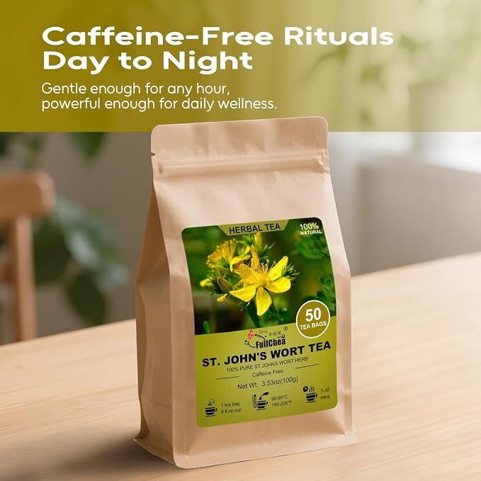FullChea - St. John's Wort Tea Bags, 50 Count, Dried St Johns Wort Herb | Premium st john's wort herbal tea, non-GMO, caffeine-free, perfect for a gentle daily relaxation break