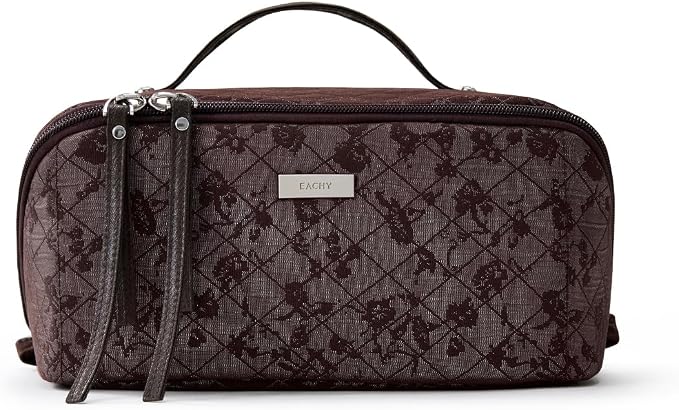 EACHY Travel Makeup Bag, Large Toiletry Bag for Women, Flat-Opening Organizer Pouch with Compartments