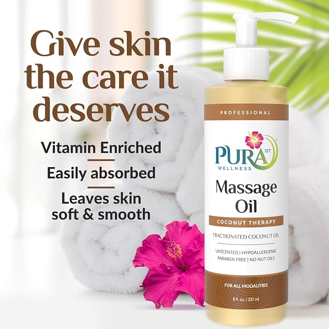 Coconut Therapy 8 Fl oz Massage Oil, Coconut Oil, Professional, Massage Therapy, Deep Tissue, Unscented, Natural Ingredients, Skin Hydrating, Moisturizing, Muscle Relief, for Bruising