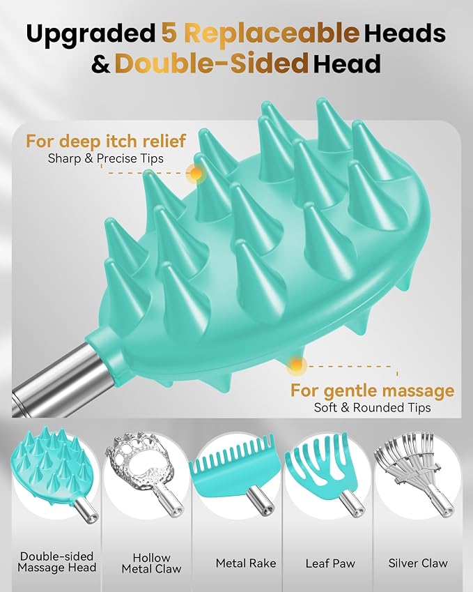 Upgraded Reinforced Telescoping Back Scratcher with 5 Detachable Heads, Larger Scratching Tips,Dad Gifts for Men, Women and Adults