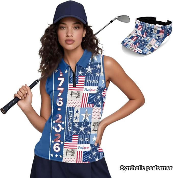 POLERO Golf Tank Top Women Golf Shirts and Visor Hat Collared Racerback Tennis Shirt Set Quarter Zip