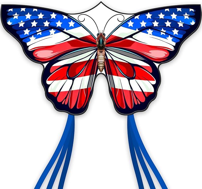 SGftre American Flag Butterfly Kite for Kids & Adults,Extremely Easy to Fly for Beginners，Outdoor Fun Kite Present Summer Kites Butterfly for Kids Toy