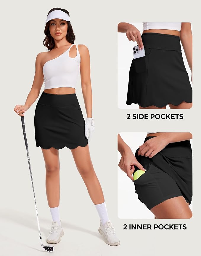Skorts for Woman with Pockets 16" Golf Athletic Skirts Scalloped Hem Tennis Skirt Dressy Casual
