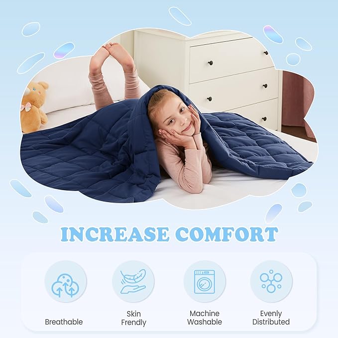 Weighted Blanket - 10 lbs Navy Blue Heavy Blanket - Small Size Breathable Lap Blanket(50"x60", 10 lbs)