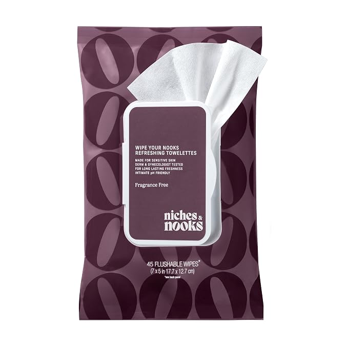 Niches & Nooks Unscented pH Balanced Aloe Vera Feminine Flushable Wipes for Women with Sensitive Skin – Fragrance Free – Odor Neutralizing – Daily Intimate Flushable Feminine Hygiene Wipes – 45 Ct.