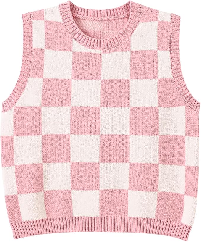 Women's Sweater Vest,Y2K Sleeveless Pattern Preppy Style Knitted Crop Tank Top for Girl