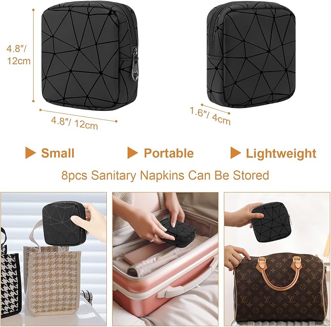 Likesing Sanitary Napkin Storage Bag, Leather Portable Period Bag for Girls Women, Sanitary Napkin Period Pad Pouch Tampon Holder for Purse, Small Make Up Bags, 2 Pack(Black)