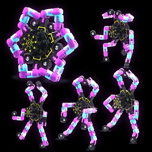 4 Pcs Fidget Toys Transformable Fidget Spinners Autism ADHD Anxiety Stress Relief Sensory Toys for Kids and Adults Deformable Robot Spinner Fingertip Gyros for Party Favors Prizes GlowPurpleBlue