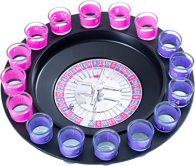Endless Games Roulette Party Game – Spin the Wheel Tabletop Challenge for Game Night & Parties | Includes Real Glass Mini Cups & Classic Spinner Set |for 2+ Players