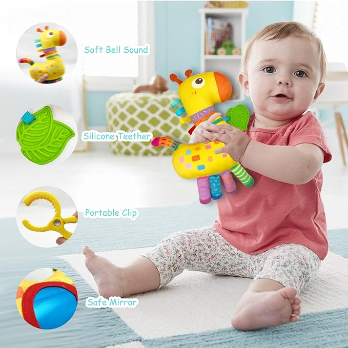 Baby Hanging Toys, Plush Animal Stuffed Sensory Toys for Carseat Stroller Car Seat Crib Play Gym, Baby Toys for 0 3 6 9 12 Months, Baby Boys and Girls Gift (Giraffe)