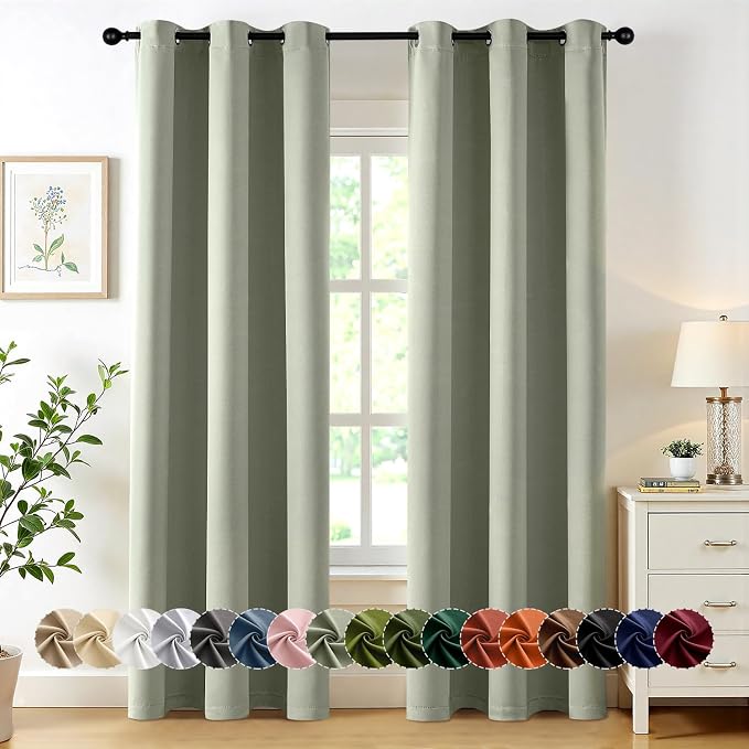MIULEE Blackout Curtains for Bedroom 2 Panels 40 x 84 Inch Long Sage Green | Thermal Insulated, Living Room Darkening Grommet Drapes, Noise Reducing, Light Blocking Window Treatments