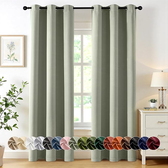MIULEE Blackout Curtains for Bedroom 2 Panels 34 x 72 Inch Long Sage Green | Thermal Insulated, Living Room Darkening Grommet Drapes, Noise Reducing, Light Blocking Window Treatments