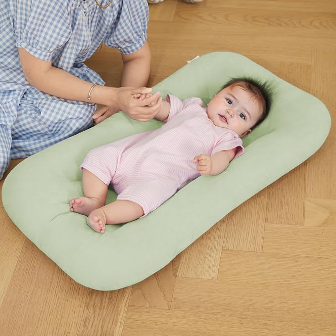 Baby Lounger for Infants Babies 0-12 Months, Bionic Organic Lounger, Soft Cotton Breathable Infant Floor Seats & Loungers for Newborn Baby Shower Gifts (Light Green)
