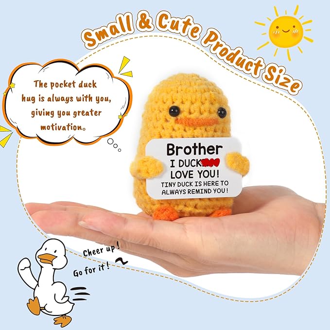 MBL Funny Birthday Gifts for Brother - Handmade Small Cute Cool Crochet Duck Present for Big Little Bro Easter Graduation Christmas Stocking Stuffers