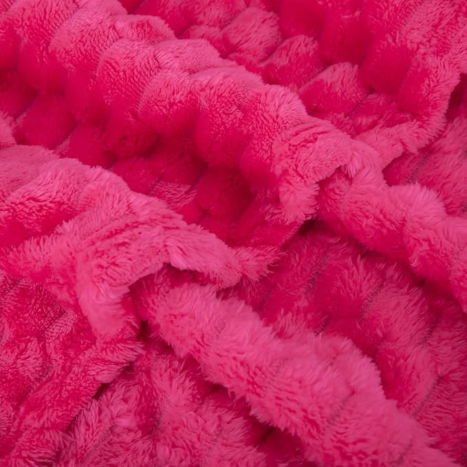 Puncuntex Hot Pink Throw Blanket 108"×90" Fuzzy 3D Jacquard Decorative | Flannel Fleece Super Soft Plush Cozy Blanket for Couch Sofa Chair Lightweight