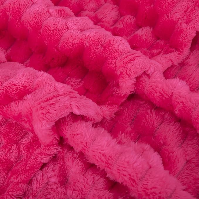 Puncuntex Hot Pink Throw Blanket 50"×60" Gifts for Mom Fuzzy 3D Jacquard | Decorative Flannel Fleece Super Soft Plush Cozy Blanket for Couch Sofa Chair Lightweight