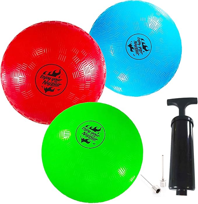 3-Pack 10 Inch Dodgeball Balls Playground Ball Kickball Handball for Kids for Indoor Outdoor Games Four Square Balls Rubber Bouncy Balls Includes Pump