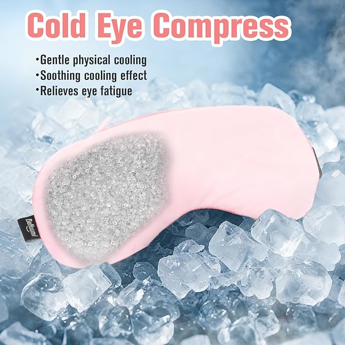 BeHoomi Heated Eye Mask, Weighted Sleep Mask Warm Compress for Eyes, Cooling Eye Mask for Sleeping, Reusable Eye Masks for Home, Office, Hot and Cold for Eye Relaxation, Mothers Day Gifts (Pink)