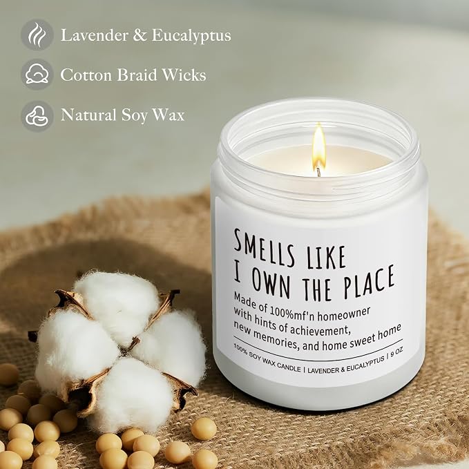 Smells Like I Own The Place Candle Gifts for New Homeowner, Funny House Warming Gift for New Home Women Men Couple, House Warming Candle for New Home, First Apartment Essentials candles-72