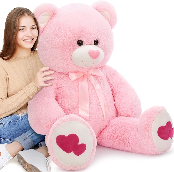 MaoGoLan Giant Pink Teddy Bear Plush 42",Big Bear Stuffed Animal with Heart Footprints and Heart Nose,Large Valentines Teddy Bear for Girlfriend,Wife,Lover-Anniversary, Birthday,Long Distance