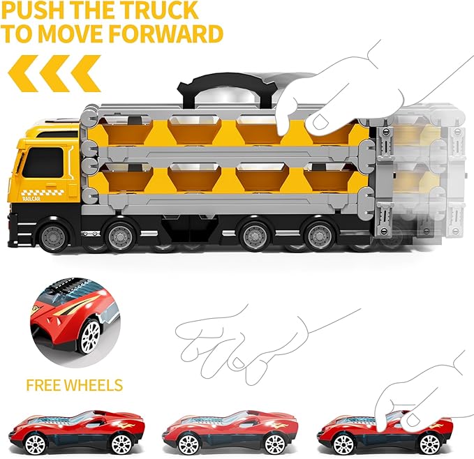 Transport Truck with 24pcs Die-Cast Cars Toys, Cars Toddler Toys Gifts for 2 3 4 5 6 7 Years Old Boys Girls