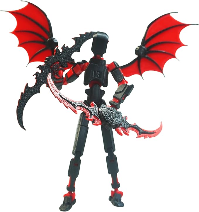 Dummy13 Action Figure Set | Pre-Assembled 3D Printed Titan and Robo Figures | Highly Articulated Robot Toys with Interchangeable Accessories | Perfect for Collectors and Hobbyists (Black red)