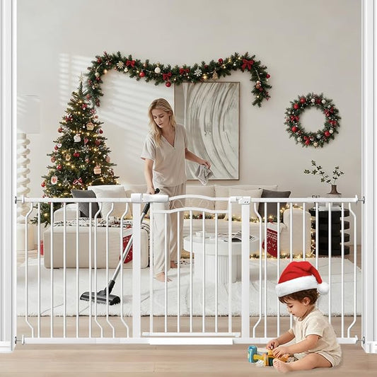 Extra Wide Dog Gate for Doorways 62.6-72 in, Walk Through Long Baby Gates for Large Openings, No Drill Child Safety Gate for Pets Kids Toddler, Doggy Barrier Indoor Metal, 30" Tall White