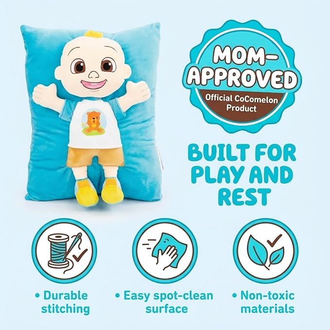 Jay Franco CoComelon JJ 3D Snuggle Plush Pillow - Super Soft Blue Pillow - Measures 15 Inches