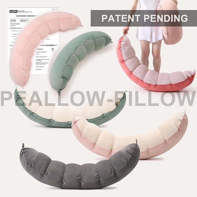 Peallow(Pat. Pend) – Long Round Body Pillow for Adults, Bolster Pillow for Sleeping, Soft and Supportive Pillow for Sleeping & Lumbar Support (Gray-White, 39")