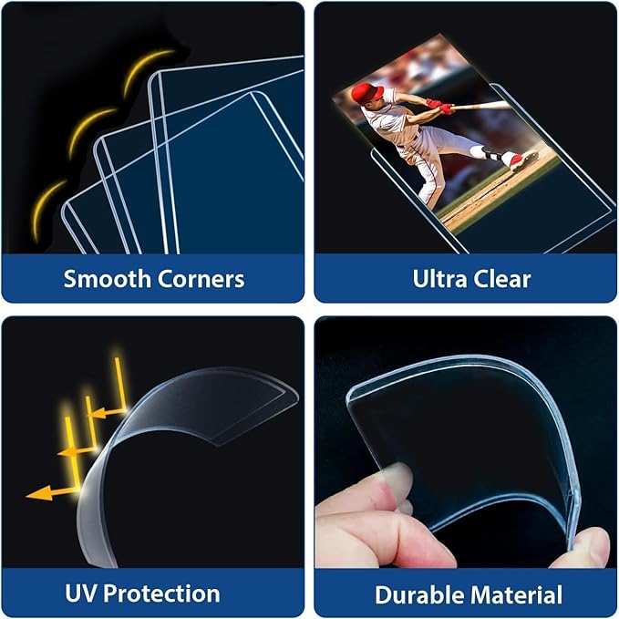 200 Hard Plastic Card Sleeves, Premium Baseball Card Protectors, 3"x 4" Trading Cards Sleeves, Sports Game Cards Holder Top Cases (100 Hard Sleeve + 100 Soft Sleeve)