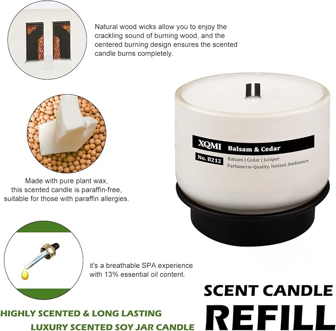 Smart Scented Candle Set Replaceable Refill with smart chip,Bergamot & Leather/Oud & Sandalwood/Smoked & Herb Wood/Exotic Jasmine, 4.25 * 4oz Large Jar with up to 35 * 4 Hour Burn, Giftable