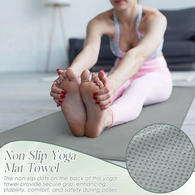 Hahafelt 3 Pack Hot Yoga Mat Towel Non Slip Microfiber Pilates Towel with Grip Dots & Elastic Straps, 72" x 26" Absorbent Sweat Anti-Slip Hot Yoga Gym Mat for Fitness Workout(Morandi Pink Blue Green)