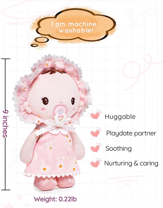 LeyaDoll Soft Baby Doll Toys (9''), My First Baby Rag Doll for 1 Year-Old Girl Birthday Gift, Christmas Plush Toys Gift for Toddler Kids Infants-Daisy Baby