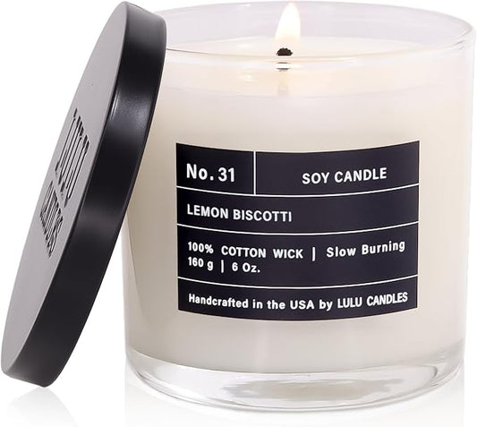 Lulu Candles | Lemon Biscotti | Luxury Scented Soy Jar Candle | Hand Poured in The USA | Highly Scented & Long Lasting (6 Oz.)